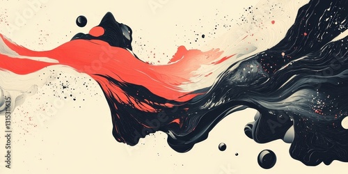 Elegant Abstract Wave with Ink Splatters and Crimson Accents Graphic