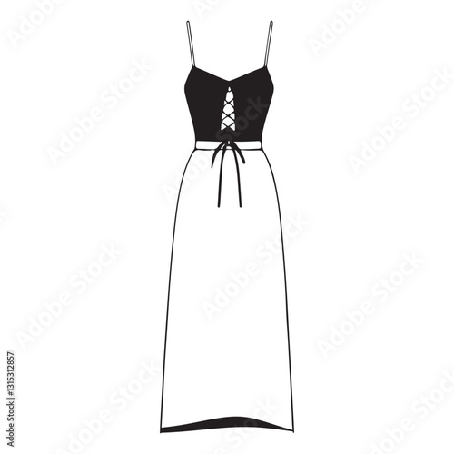 Two tone silhouette dress with lace up front fashion illustration