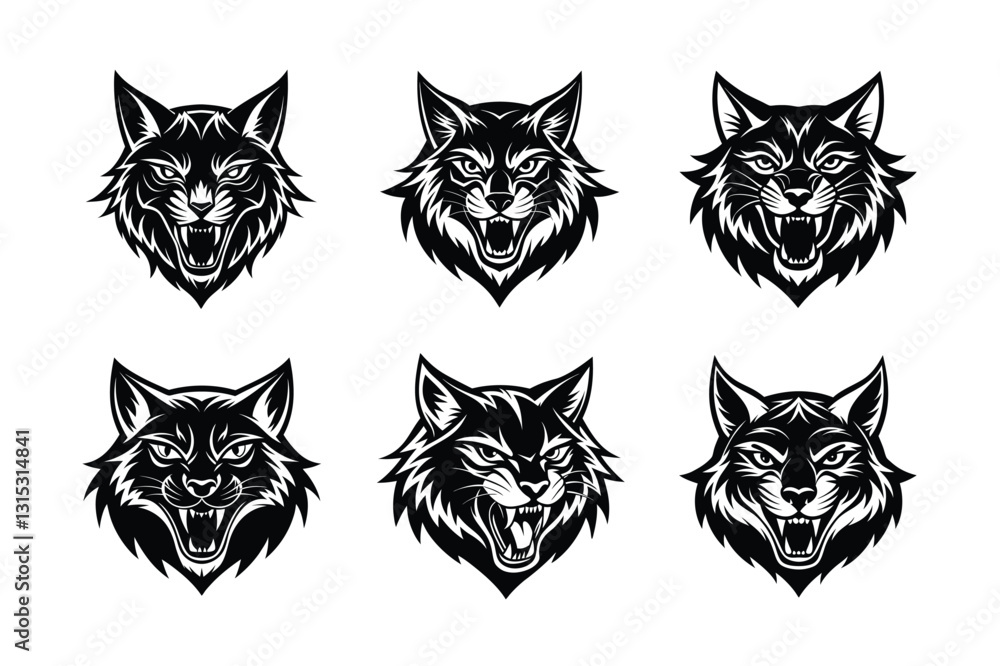 Lynx head vector silhouette icon set Lynx head vector silhouette icon set