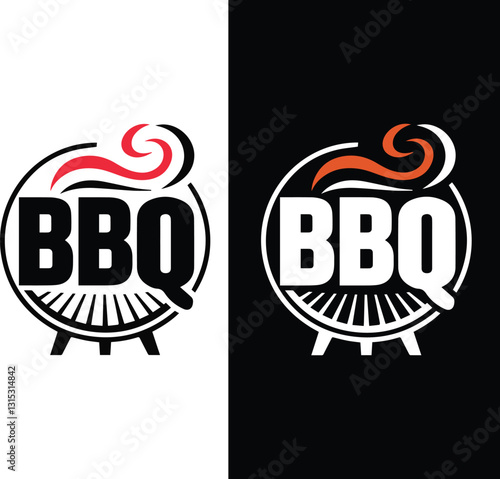 Barbecue logo with bbq logotype  and fire concept in combination with Bar, Logo of Barbecue, Grill and Bar with fire, BBQ logo template. Vector illustration