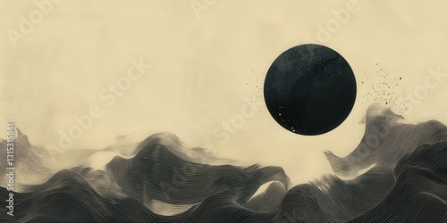 Abstract Horizon with Midnight Sphere and Textured Terrain Illusion