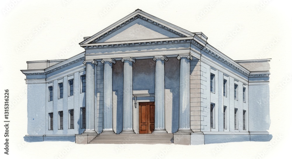 Fototapeta premium A Classic Bank Building Illustration - A classical bank building, symbolizing wealth, stability, trust, architecture, and history