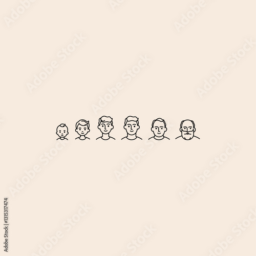 Portrait of a males at different ages icon flat vector design. 