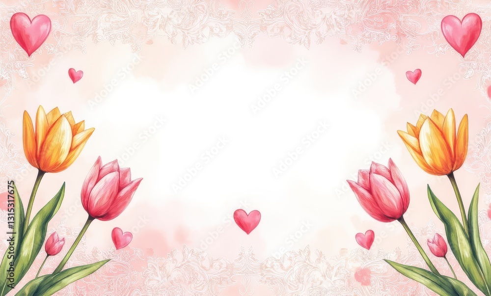 Colorful spring flowers with hearts Colorful spring flowers with hearts