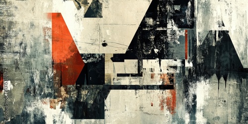 Striking geometric composition with orange accent and grunge texture