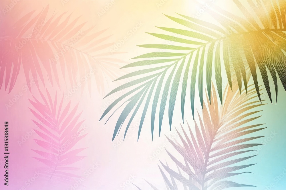 Obraz premium Tropical Palm Leaves, Pastel Background, Summer, Sunshine, Design