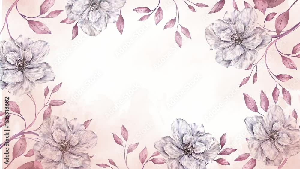 Watercolor floral botanical banner design eucalyptus leaves and white anemone flowers wedding invitation greeting card template copy space pattern, screensaver, ecological background, spring plants