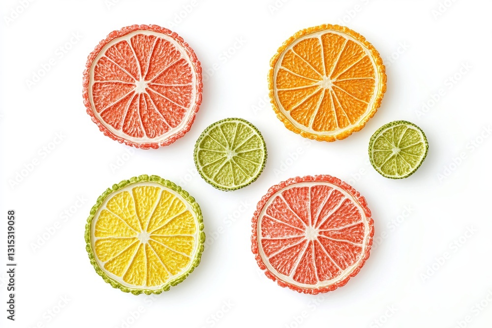 Fototapeta premium Vibrant Citrus Fruit Slices Background Pattern Design Summer Refreshing Healthy Food Juicy Tropical Organic Natural Delicious Vitamin C Bright Colors 