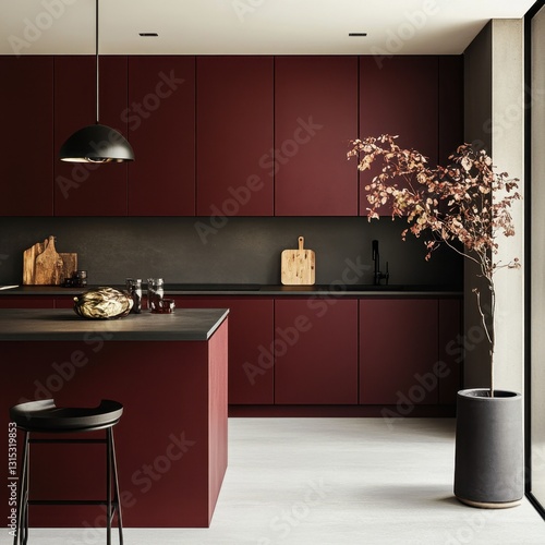 A beautifully designed burgundy kitchen with a modern and contemporary feel