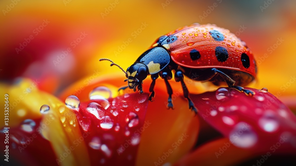 Obraz premium Beautiful cute ladybug with flower in Spring.
