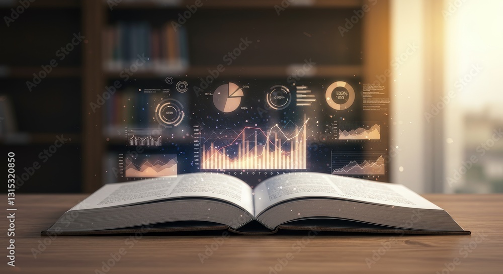 Fototapeta premium Knowledge and Technology: A Visual Synthesis - Book, data, charts, graphs, technology, education, knowledge, innovation, progress, future