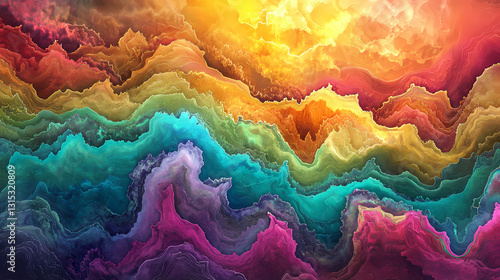 Fototapeta Naklejka Na Ścianę i Meble -  Wavew in rainbow brilliance. Prismatic - Coral Reef. Illustration