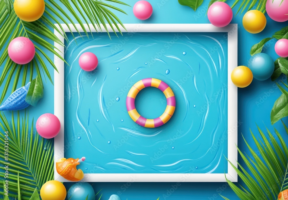 Obraz premium Tropical pool summer fun framed illustration