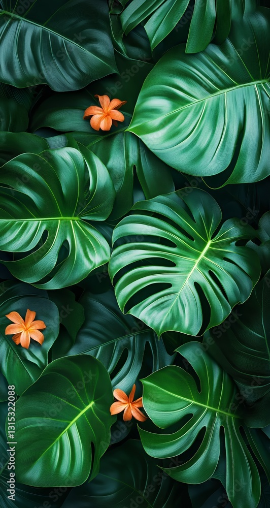 Fototapeta premium Tropical Monstera Leaves Mobile Wallpaper