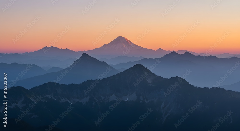 Serene Landscape: Sunrise Over Mountain Peaks Serene Landscape: Sunrise Over Mountain Peaks