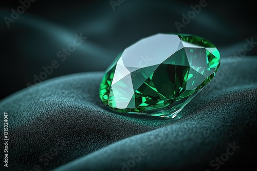 Wallpaper Mural A vibrant green emerald gemstone, brilliantly cut, rests on a luxurious dark green velvet surface. Torontodigital.ca