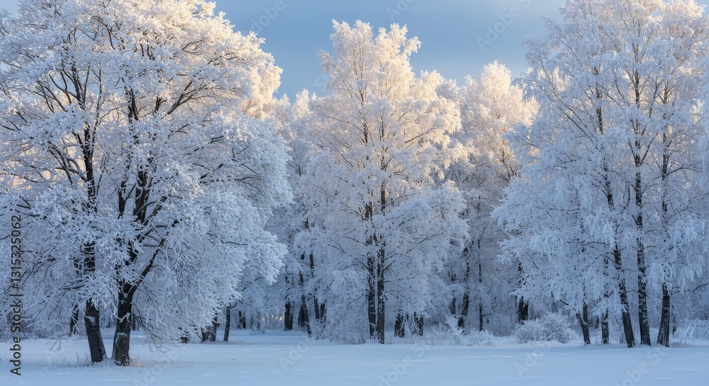 Winter Wonderland Forest Scene - Snow covered trees in a winter forest landscape, peaceful and serene winter scene Winter Wonderland Forest Scene - Snow covered trees in a winter forest landscape, peaceful and serene winter scene