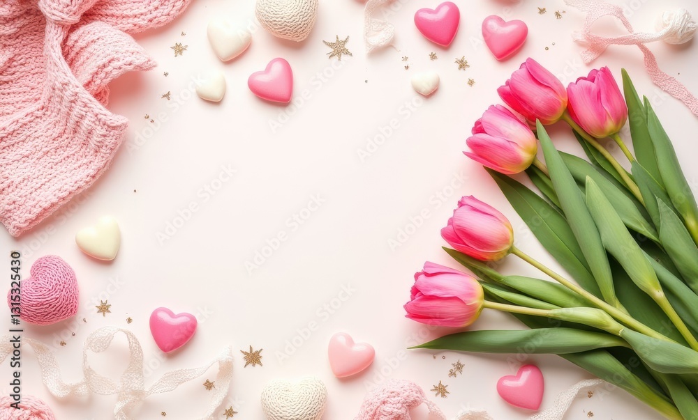 Pink tulips and hearts arrangement Pink tulips and hearts arrangement