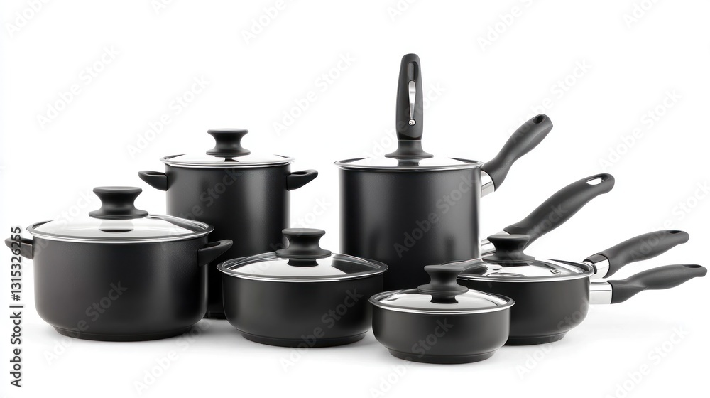 Black cookware set with glass lids Black cookware set with glass lids