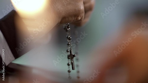 Hand Praying Rosary with Candle, Religion, Faith, Flame, Church, God, Jesus, Catholic