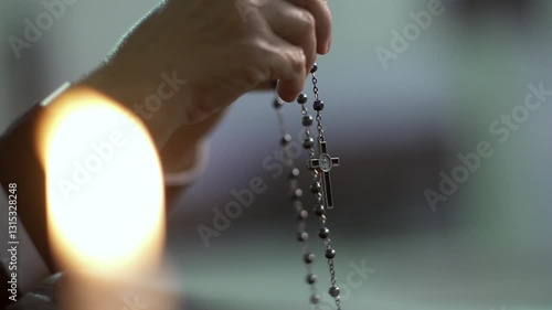 Hand Praying Rosary with Candle, Religion, Faith, Flame, Church, God, Jesus, Catholic