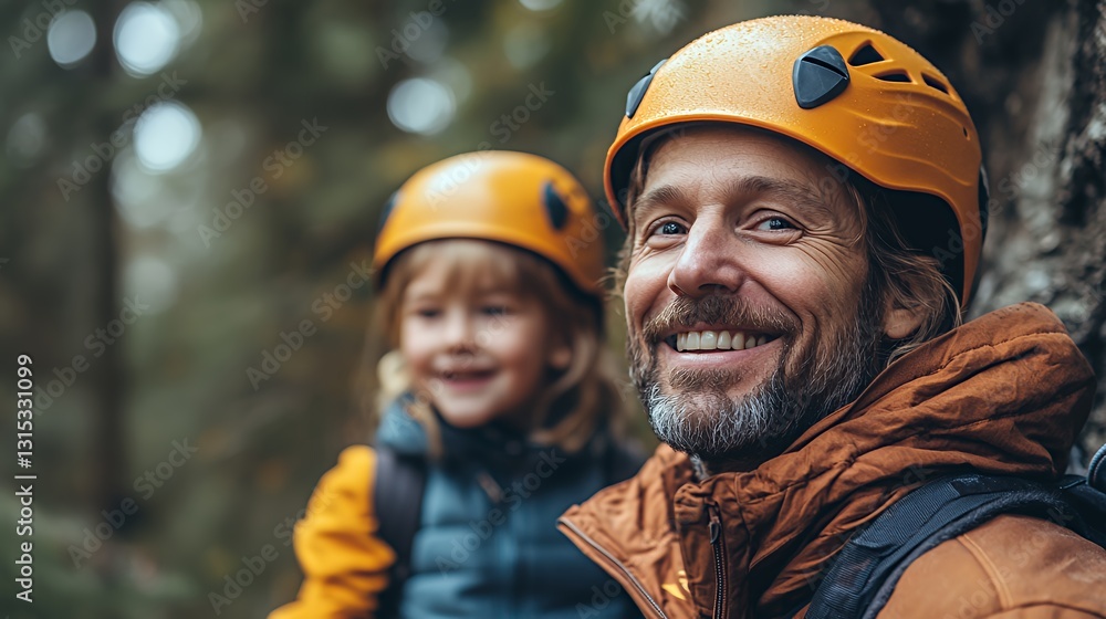 Enjoying a Day of Climbing in the Forest With a Child, Sharing Smiles and Adventure in a Beautiful Natural Setting Enjoying a Day of Climbing in the Forest With a Child, Sharing Smiles and Adventure in a Beautiful Natural Setting