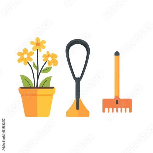 2D flat vector illustration Garden tools in a spring garden icon isolated on a white background.

