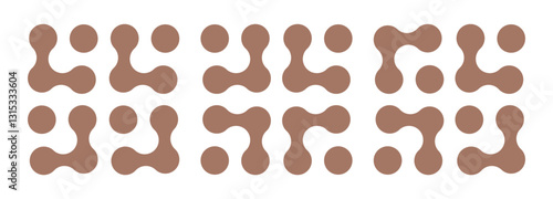 Metaball icons in mocha mousse color. Connected dots trendy signs. Integration abstract symbol. Circles simple pattern. Point movement. Connected blobs. Metaballs transition. Set of minimal flat logos