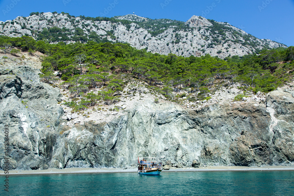 Antalya Province American Beach With Tourist Boat