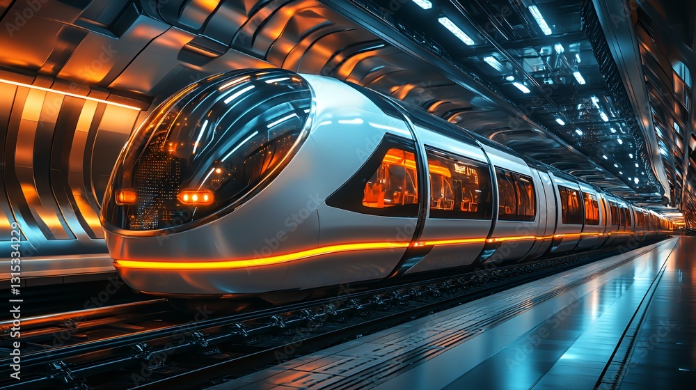 Futuristic Train Awaits Passengers in a Sleek Underground Station Illuminated by Vibrant Lights at Night Futuristic Train Awaits Passengers in a Sleek Underground Station Illuminated by Vibrant Lights at Night