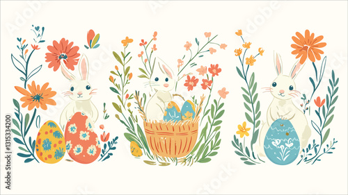 Colorful Easter Card – Adorable Bunny and Festive Spring Theme