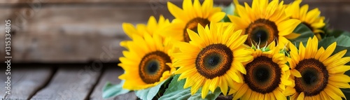 Dreamy countryside still life featuring sunflowers and rustic wooden beams