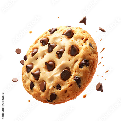 Fluffy 3D Cartoon Chocolate Chip Cookie with Glowing Isolated on Transparent Background