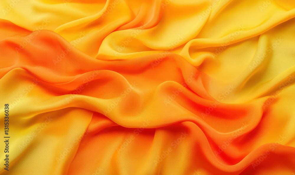 Bright yellow and orange gradient fabric flowing in soft waves, dynamic folds creating a bold and luxurious composition Bright yellow and orange gradient fabric flowing in soft waves, dynamic folds creating a bold and luxurious composition