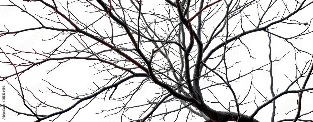Obraz premium Bare, intertwined branches against a pure white backdrop, abstract, element