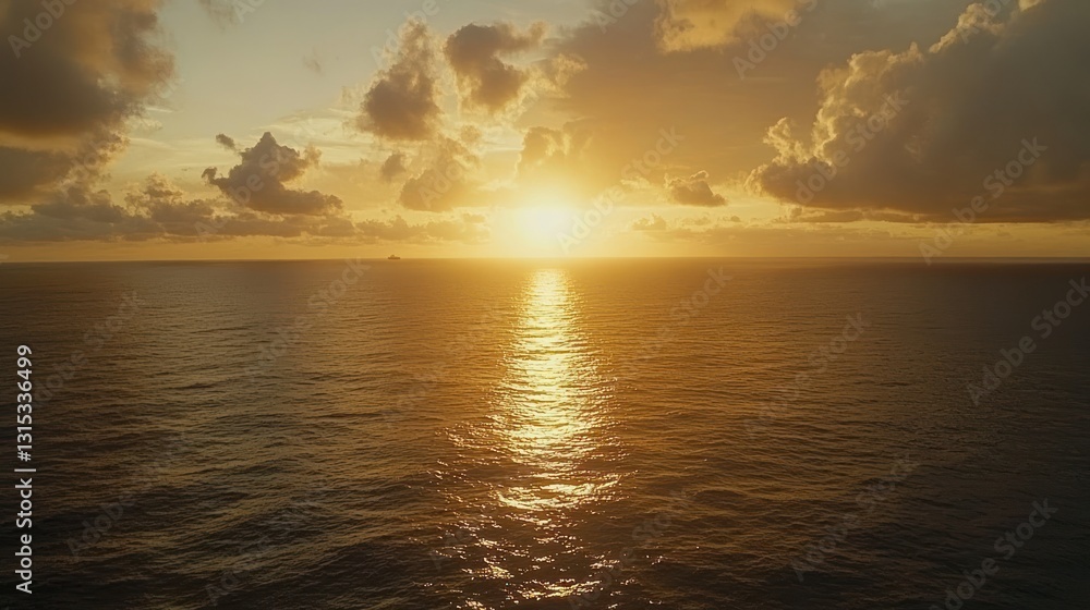 Obraz premium Golden Sunset Over the Vast Ocean: A Serene Seascape