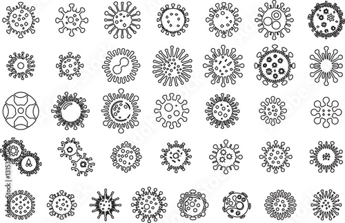 Silhouette set of vector illustrations of simple shapes of various virus icons and pictograms