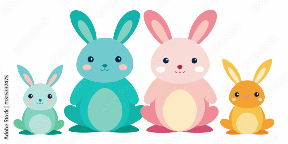 Cute simple easter bunnies set. Funny easter rabbits set. illustration vector on white background Cute simple easter bunnies set. Funny easter rabbits set. illustration vector on white background