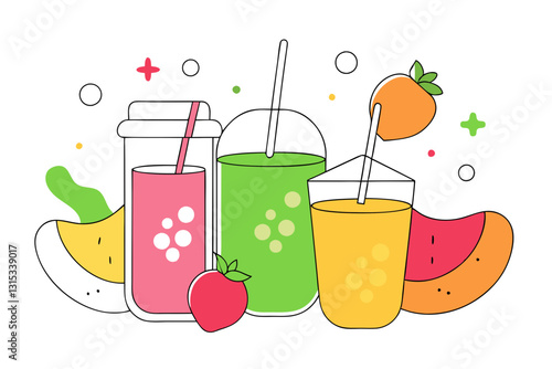 Healthy and Colorful Assorted Smoothie Jars with Fruit Blends