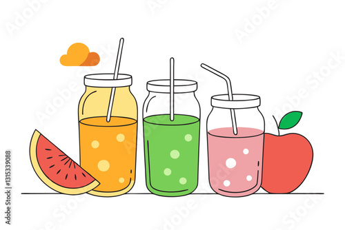 Healthy and Colorful Assorted Smoothie Jars with Fruit Blends