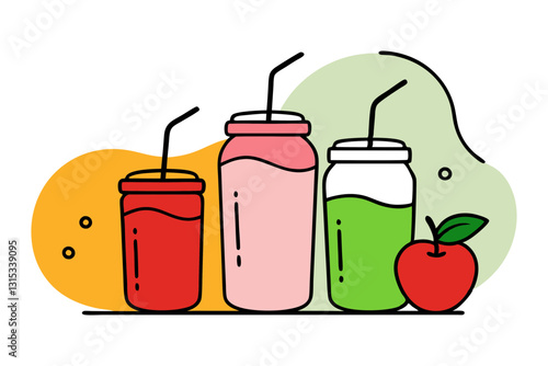Healthy and Colorful Assorted Smoothie Jars with Fruit Blends