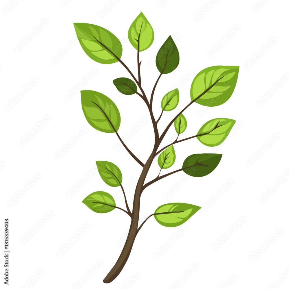 2D flat vector illustration New green leaves on branches icon isolated on a white background.
2D flat vector illustration New green leaves on branches icon isolated on a white background.