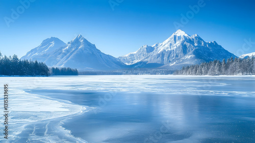 Wallpaper Mural Serene Winter Landscape Frozen Lake and Majestic Snow-Capped Mountains Torontodigital.ca