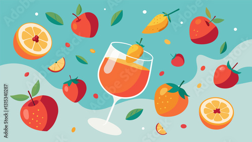 The sweet aroma of ripe peaches and plump strawberries wafted through the air as guests chatted and laughed at the Sangria Summer Party.. Vector illustration