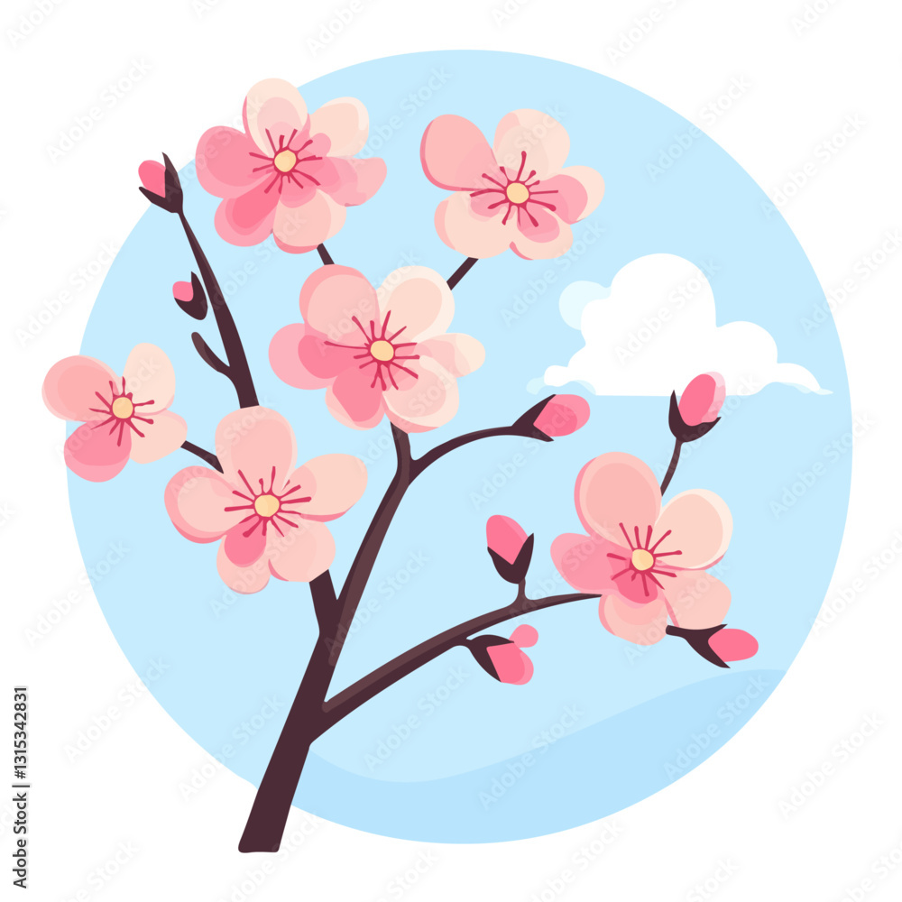 2D flat vector illustration Spring blossoms against a clear sky icon isolated on a white background.
2D flat vector illustration Spring blossoms against a clear sky icon isolated on a white background.