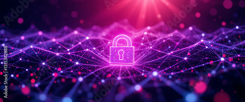 Wallpaper Mural Abstract shimmering sparkling flowing network connecting field, in purple, red and pink gradient Color with glowing connected points in the back, 8k resolution, cyber security theme, digital glowing p Torontodigital.ca