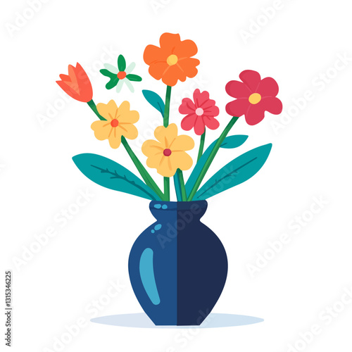 2D flat vector illustration Springtime flowers in a vase icon isolated on a white background.

