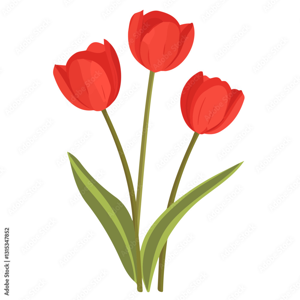 2D flat vector illustration Vibrant red tulips in bloom icon isolated on a white background.
2D flat vector illustration Vibrant red tulips in bloom icon isolated on a white background.