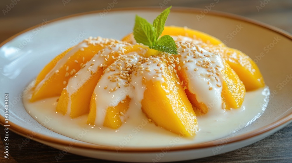 Delicious Mango Sticky Rice with Coconut Milk and Sesame Seeds Delicious Mango Sticky Rice with Coconut Milk and Sesame Seeds