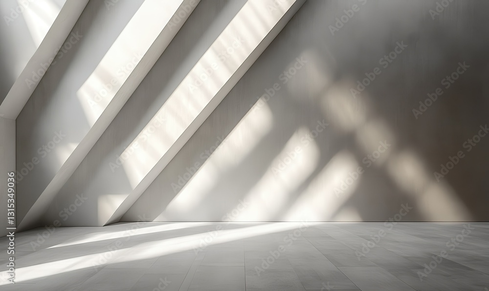 Naklejka premium Minimalist geometric wall design in shades of gray with sharp angular patterns, soft diffused light creating depth and a modern aesthetic